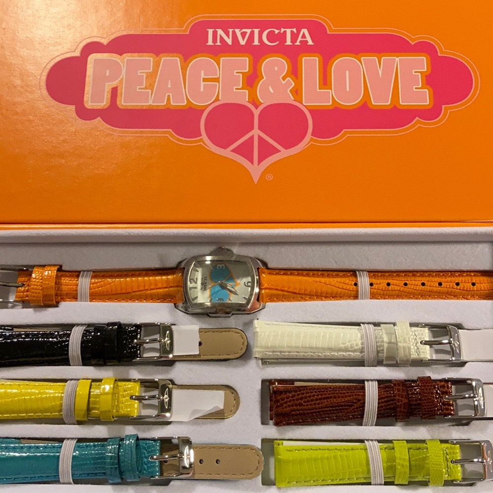 Peace and Love Invicta watch with 8 assorted bands